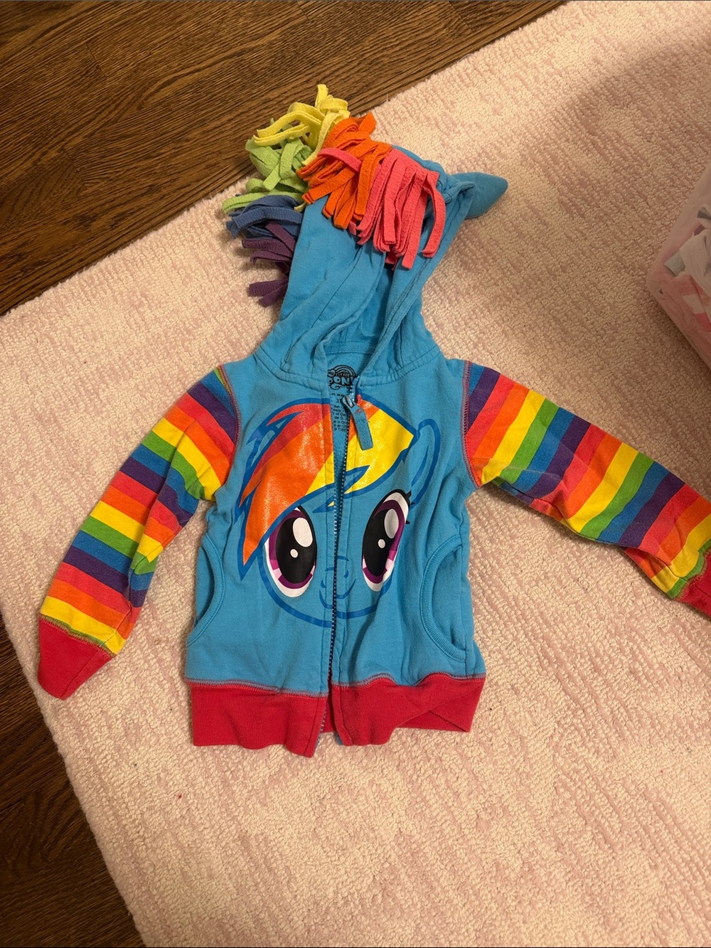 My Little Pony Blue Rainbow-Striped Kids Hoodie with Character Face and Wings